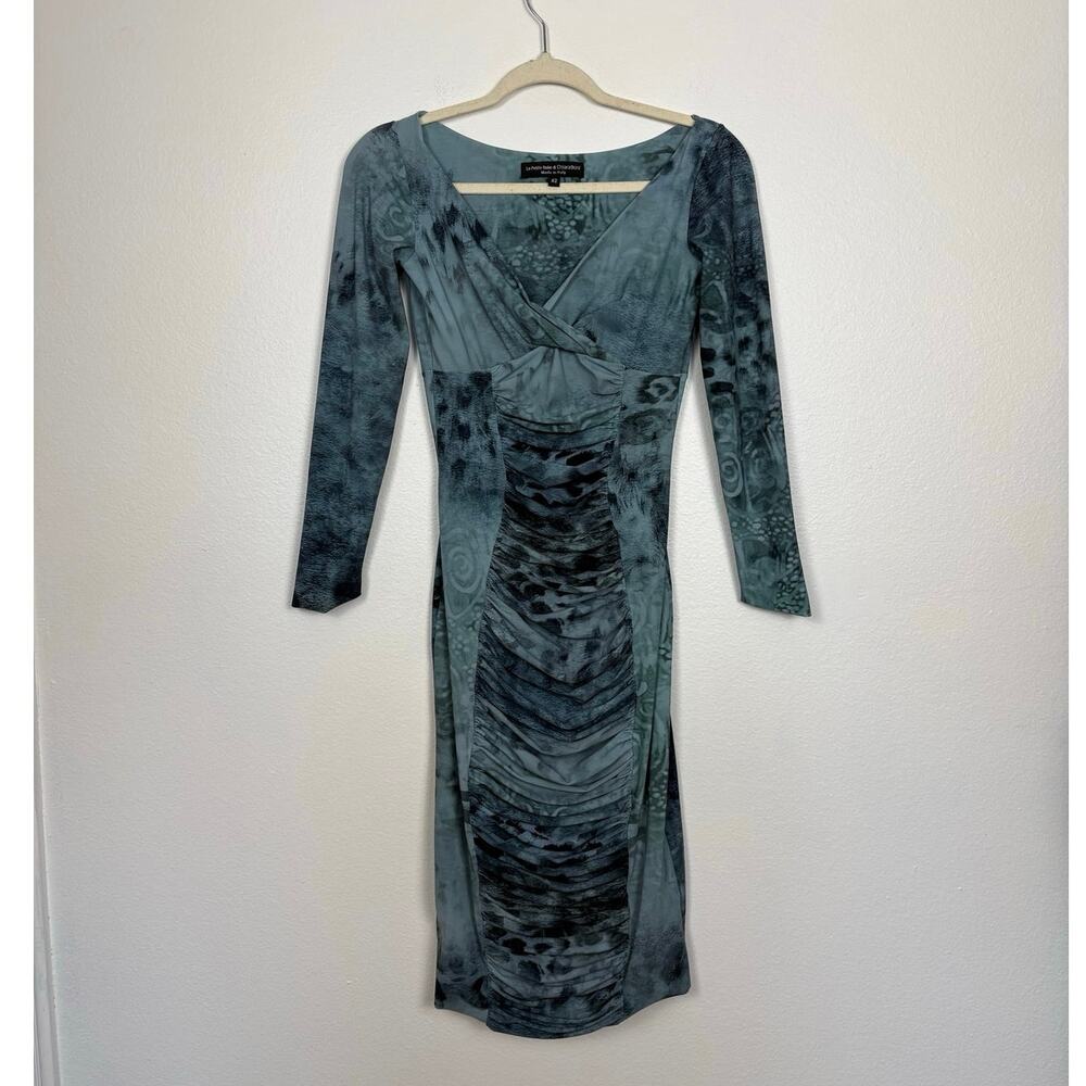 Chiara Boni La Petite Robe Dress IT 42 US 6 Blue Teal Ruched Stretch Midi Italy